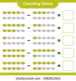 Counting game, count the number of Tea Pot and write the result. Educational children game, printable worksheet, vector illustration