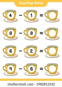 Counting game, count the number of Tea Cup and write the result. Educational children game, printable worksheet, vector illustration
