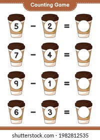 Counting game, count the number of Tea Cup and write the result. Educational children game, printable worksheet, vector illustration