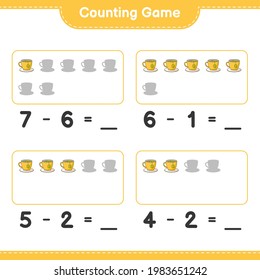 Counting game, count the number of Tea Cup and write the result. Educational children game, printable worksheet, vector illustration