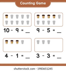 Counting game, count the number of Tea Cup and write the result. Educational children game, printable worksheet, vector illustration