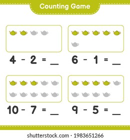 Counting game, count the number of Tea Pot and write the result. Educational children game, printable worksheet, vector illustration