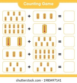 Contando juego, contar el número de Thermometer y escribir el resultado. Juego infantil educativo, hoja de cálculo imprimible, ilustración vectorial