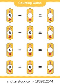 Contando juego, contar el número de Thermometer y escribir el resultado. Juego infantil educativo, hoja de cálculo imprimible, ilustración vectorial