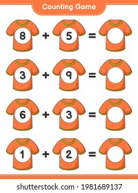 Counting game, count the number of Tshirt and write the result. Educational children game, printable worksheet, vector illustration