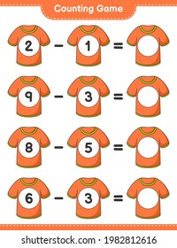 Counting game, count the number of Tshirt and write the result. Educational children game, printable worksheet, vector illustration