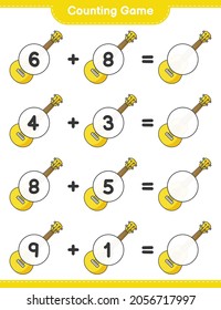 Counting game, count the number of Ukulele and write the result. Educational children game, printable worksheet, vector illustration