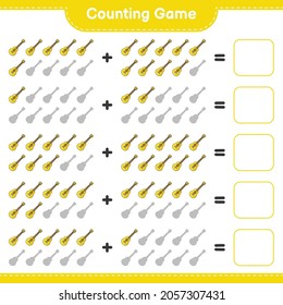 Counting game, count the number of Ukulele and write the result. Educational children game, printable worksheet, vector illustration