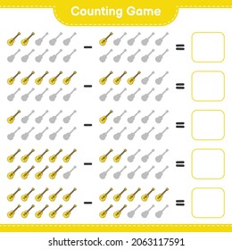 Counting game, count the number of Ukulele and write the result. Educational children game, printable worksheet, vector illustration