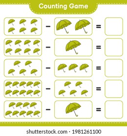 Counting game, count the number of Umbrella and write the result. Educational children game, printable worksheet, vector illustration