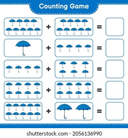 Counting game, count the number of Umbrella and write the result. Educational children game, printable worksheet, vector illustration