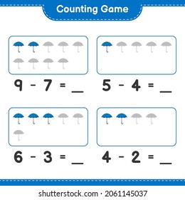 Counting game, count the number of Umbrella and write the result. Educational children game, printable worksheet, vector illustration