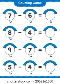 Counting game, count the number of Umbrella and write the result. Educational children game, printable worksheet, vector illustration