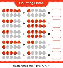 Contando juego, contar el número de Ropa Caliente y escribir el resultado. Juego infantil educativo, hoja de cálculo imprimible, ilustración vectorial