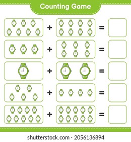 Counting game, count the number of Watches and write the result. Educational children game, printable worksheet, vector illustration