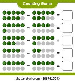 Counting game, count the number of Watermelon and write the result. Educational children game, printable worksheet, vector illustration