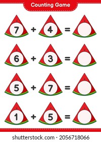 Counting game, count the number of Watermelon and write the result. Educational children game, printable worksheet, vector illustration