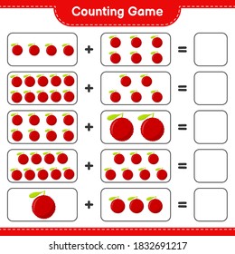 Counting game, count the number of Yumberry and write the result. Educational children game, printable worksheet, vector illustration