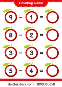 Contando el juego, contar el número de Yumberry y escribir el resultado. Juego infantil educativo, hoja de cálculo imprimible, ilustración vectorial