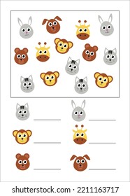 Counting game of cute animals for preschool children Sample worksheet. Vector Illustration.
