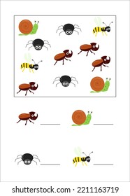 Counting game of cute animals for preschool children Sample worksheet. Vector Illustration.
