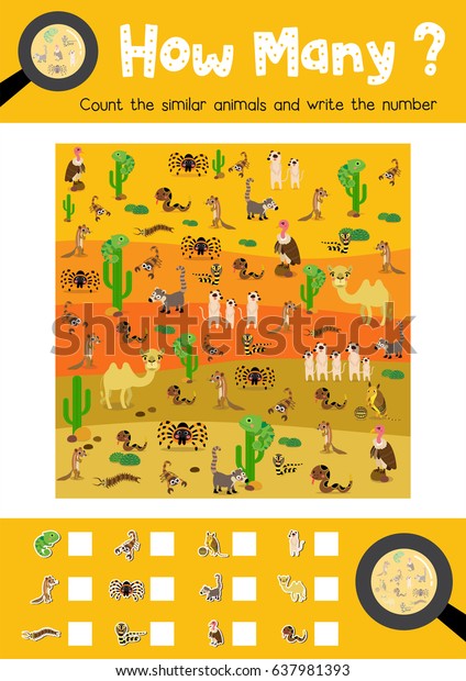 Counting Game Desert Animals Preschool Kids Stock Vector (Royalty Free