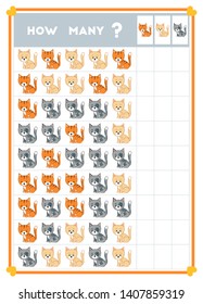 Counting game, educational game for children. Count how many cats in each row and write the result! 