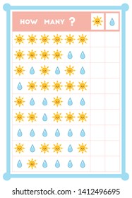 Counting game, educational game for children. Count how many nature items in each row and write the result! 