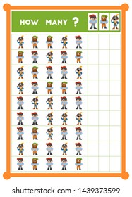 Counting game, educational game for children. Count how many Pirates in each row and write the result! 
