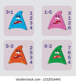 counting game with funny monsters. Preschool worksheet, kids activity sheet, printable worksheet