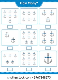 Counting game, how many Anchor. Educational children game, printable worksheet, vector illustration