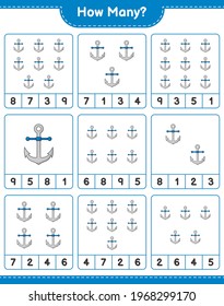 Counting game, how many Anchor. Educational children game, printable worksheet, vector illustration