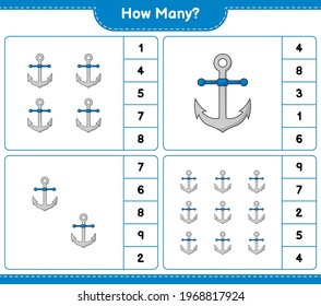Counting game, how many Anchor. Educational children game, printable worksheet, vector illustration
