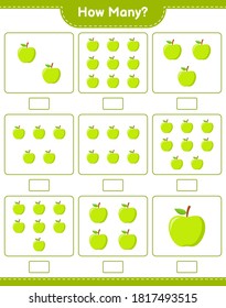 Counting game, how many Apple. Educational children game, printable worksheet, vector illustration