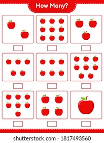 Counting game, how many Apple. Educational children game, printable worksheet, vector illustration