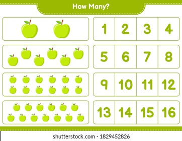 Counting game, how many Apple. Educational children game, printable worksheet, vector illustration