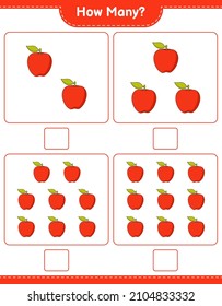 Counting game, how many Apple. Educational children game, printable worksheet, vector illustration