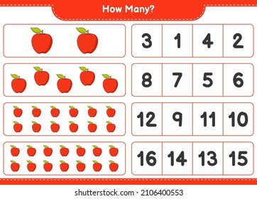 Counting game, how many Apple. Educational children game, printable worksheet, vector illustration