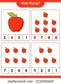 Counting game, how many Apple. Educational children game, printable worksheet, vector illustration