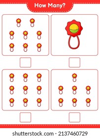 Counting game, how many Baby Rattle. Educational children game, printable worksheet, vector illustration
