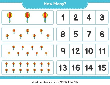 Counting game, how many Baby Rattle. Educational children game, printable worksheet, vector illustration
