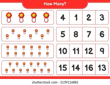 Counting game, how many Baby Rattle. Educational children game, printable worksheet, vector illustration