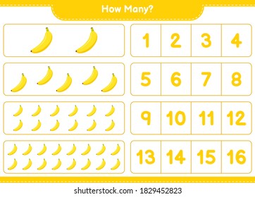 Counting game, how many Banana. Educational children game, printable worksheet, vector illustration