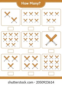 Counting game, how many Baseball Bat. Educational children game, printable worksheet, vector illustration