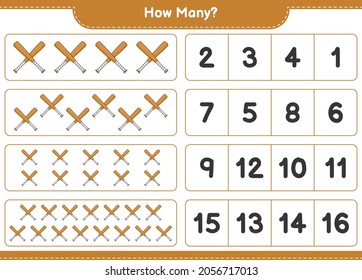 Counting game, how many Baseball Bat. Educational children game, printable worksheet, vector illustration