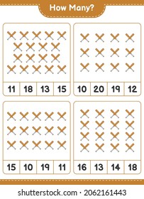 Counting game, how many Baseball Bat. Educational children game, printable worksheet, vector illustration