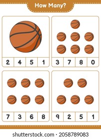 Counting game, how many Basketball. Educational children game, printable worksheet, vector illustration