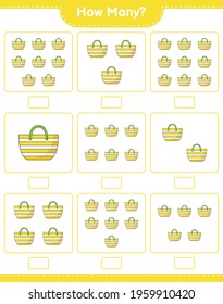 Counting game, how many Beach Bag. Educational children game, printable worksheet, vector illustration