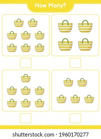 Counting game, how many Beach Bag. Educational children game, printable worksheet, vector illustration