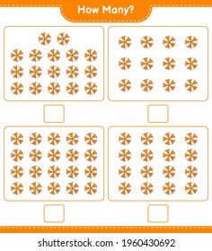 Counting game, how many Beach Umbrella. Educational children game, printable worksheet, vector illustration